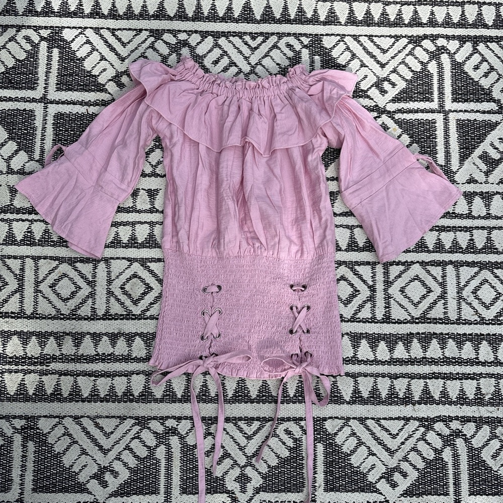 Emily Designs Pink Ruffled Tie Front Blouse